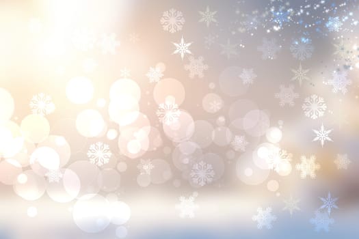 Winter background. A festive abstract Happy New Year or Christmas background texture with golden yellow blurred bokeh lights and stars. Space for design. Card concept or advertising.