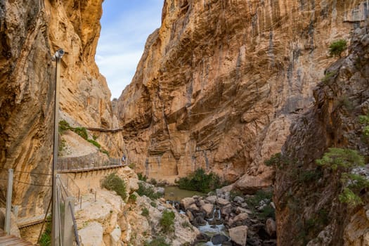 Caminito Del Rey, Spain, October 19, 2023: Visitors Walking Along the Worlds Most Dangerous Footpath Reopened in May 2015. Ardales, Spain.