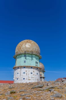 Torre and transmitting towers with golden cupola, the highest point of Portugal, in Serra da Estrela