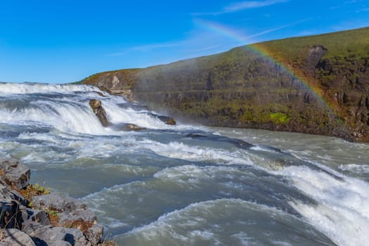 Landscape of the Godafoss famous waterfall in Iceland. The breathtaking Godafoss waterfall attracts tourist to visit the Northeastern Region of Iceland.