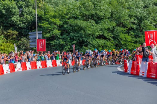 Bayonne, France: 03 July 2023: The peloton fighting for the sprint in the 3 stage of "Le Tour de France"" in Bayonne, Basque Country. France."