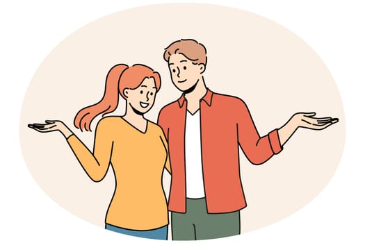 Smiling couple feel cheerful with open arms