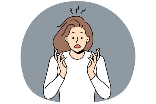 Stunned woman feel shocked and scared