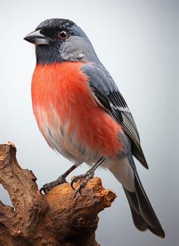 Bullfinch sitting on a branch isolated on bright background. artificial art