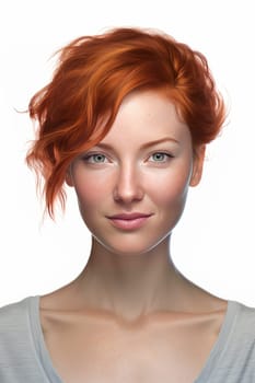 Portrait from woman with red hair isolated on white background. artificial art