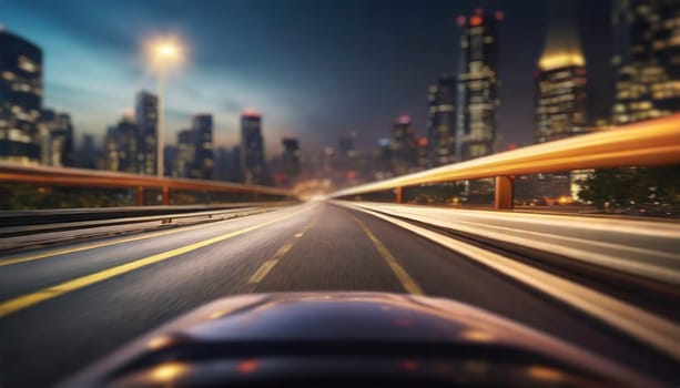 car on the road with motion blur background and modern city skyline. AI generated