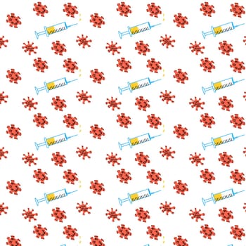 seamless pattern syringe medicine and virus. Can used for wrapping paper, cards, textile. . Vector illustration isolated.