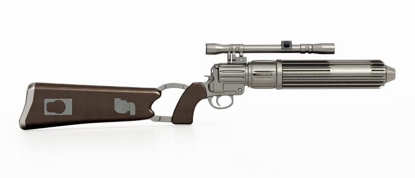 Sci-fi blaster rifle isolated on white background. 3D illustration.