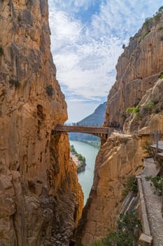 Caminito Del Rey, Spain, October 19, 2023: Visitors Walking Along the Worlds Most Dangerous Footpath Reopened in May 2015. Ardales, Spain.