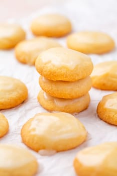Homemade freshly baked citrus cookies  with lemon icing