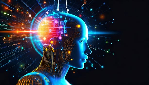 artificial intelligence concept with human head and circuit board. AI generated