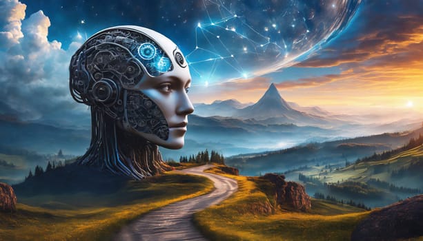 artificial intelligence concept with human head and circuit board. AI generated