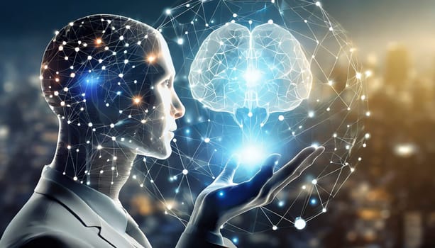 artificial intelligence concept with human head and circuit board. AI generated