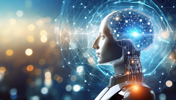 artificial intelligence concept with human head and circuit board. AI generated