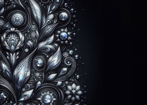 intricate diamond jewel border or frame on black copy space illustration generative ai