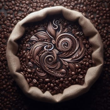 illustration of a pattern in the coffee beans in a sack generative ai