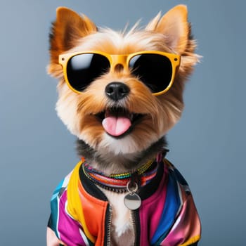 studio style shot of dog fashionably dressed dogs ready to go out for poster or advertisement generative ai