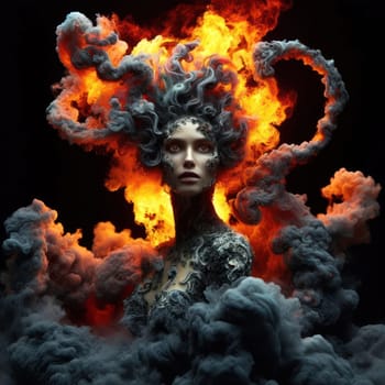 scary fire elemental goddess or demon burning with flames generative ai