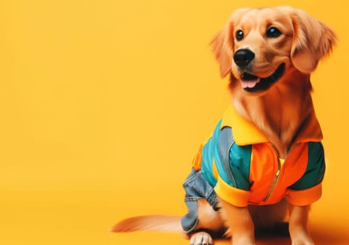 studio style shot of a dog fashionably dressed dogs ready to go out for poster or advertisement generative ai