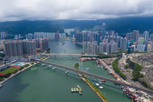 Tsing Yi, Hong Kong 24 June 2020: Top view of Hong Kong city