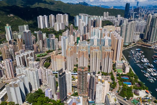 Sai Wan Ho, Hong Kong 23 June 2020: Top view of Hong Kong city