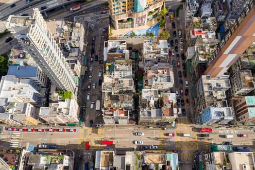 Kowloon city, Hong Kong 27 July 2020: Aerial view of Hong Kong city