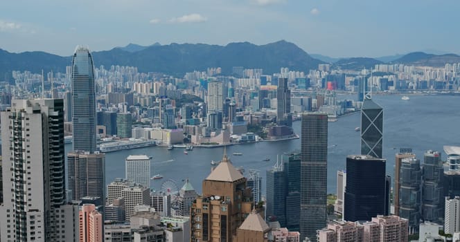 Victoria Peak, Hong Kong 15 July 2020: Hong Kong city skyline