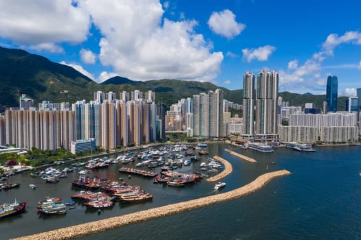 Sai Wan Ho, Hong Kong 20 June 2020: Aerial view of Hong Kong city