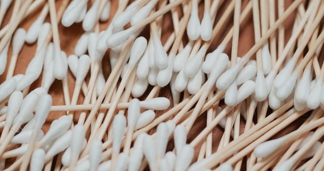 Wooden cotton swab in pile