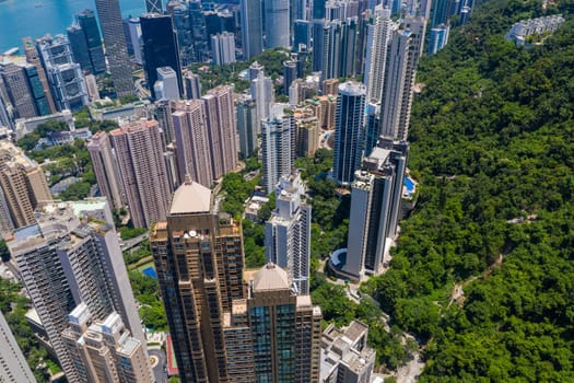 Central, Hong Kong 15 July 2020: Top view of Hong Kong city