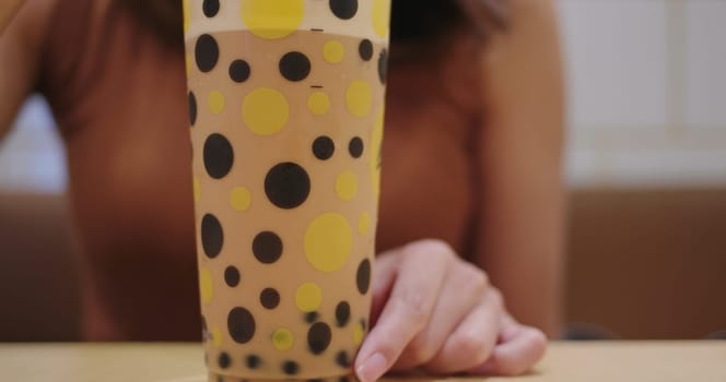 Woman drink of bubble milk tea