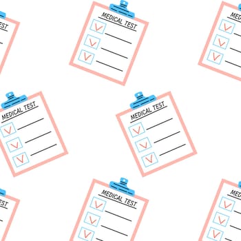 seamless medical background, pattern with checklist. Vector illustration isolated. Vector can used for wrapping paper, textile, poster, greeting card.