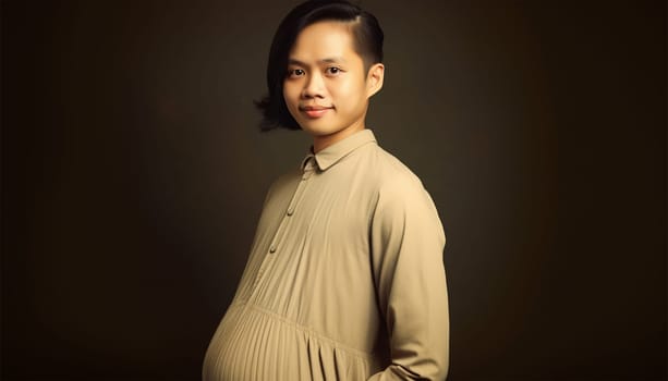 Beauty portrait of a pregnant man. Concept for trans gender gay men of different races Pregnant transgender queer man, portrait