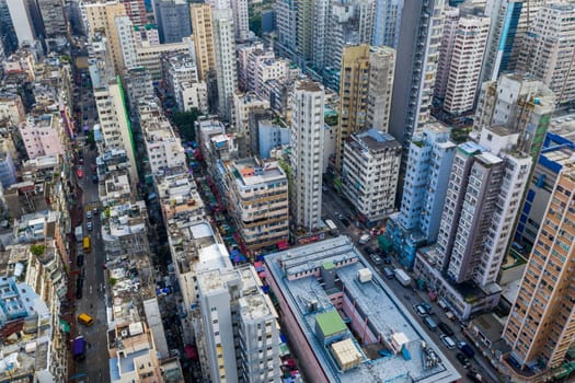 Yau Ma Tei, Hong Kong 25 September 2019: Top view of Hong Kong city