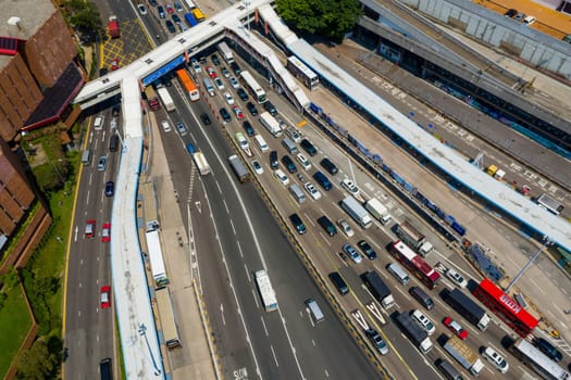 Hung Hom, Hong Kong 03 October 2020: Top view of Hong Kong traffic