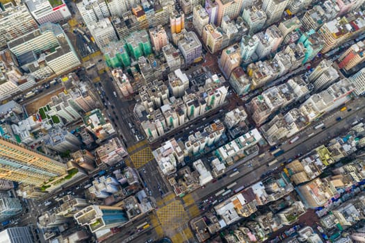 Sham Shui Po, Hong Kong 09 October 2019: Top view of Hong Kong city