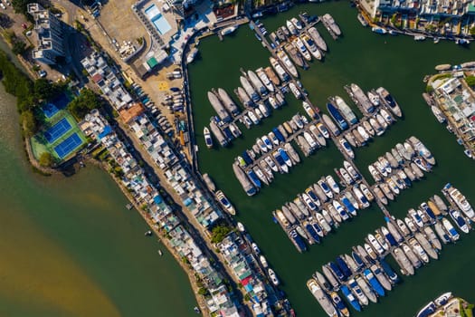 Sai Kung, Hong Kong 29 November 2019: Top view over yacht club