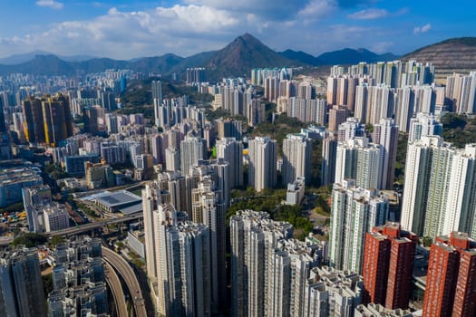 Kwun tong, Hong Kong 06 September 2019: Top view of Hong Kong city