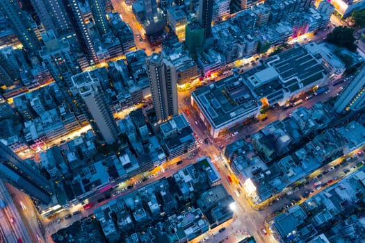 Kowloon City, Hong Kong 17 May 2019: Top view of Hong Kong city at night