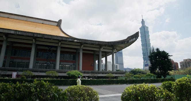 Taipei, Taiwan 12 March 2022: Taipei Sun Yat Sen Memorial hall and Taipei 101