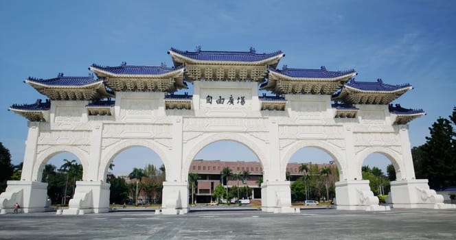 Taipei, Taiwan 17 March 2022: The front gate of Chiang Kai shek Memorial Hall