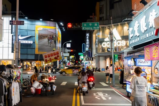 Taichung, Taiwan 25 October 2023: Yizhong Street in Taichung city at night