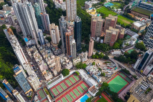 Causeway Bay, Hong Kong 01 June 2019: Aerial view of Hong Kong downtown
