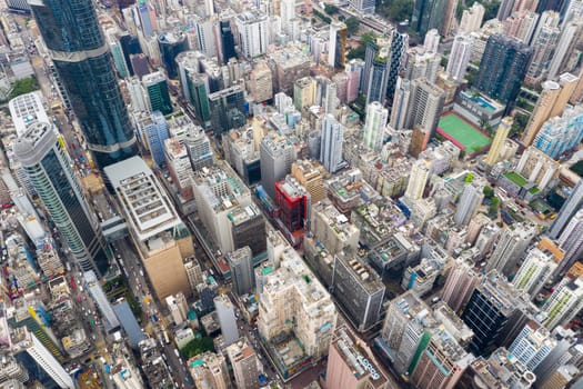 Yau Ma Tei, Hong Kong 09 May 2019: Aerial view of Hong Kong city