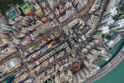 North Point, Hong Kong 01 June 2019: Top view of Hong Kong city