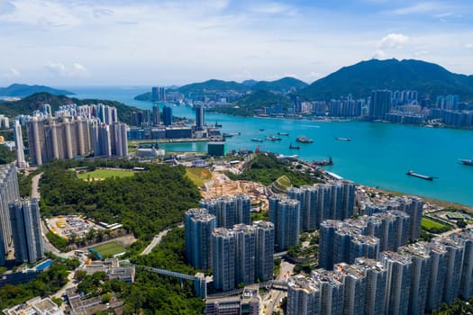 Kwun Tong, Hong Kong 06 September 2019: Top view of Hong Kong city