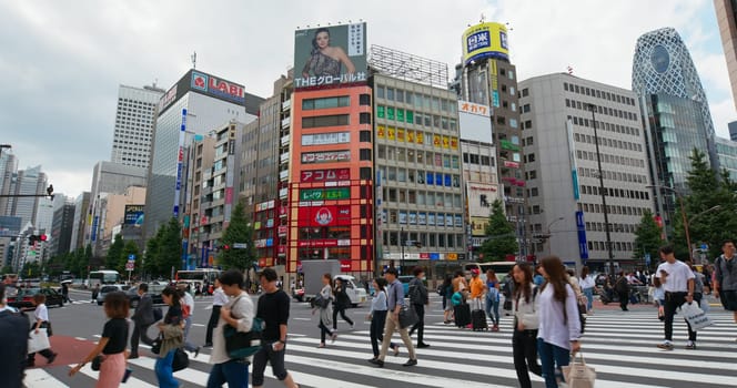 Tokyo, Japan- 02 July 2019: Shinjuku city street in Japan