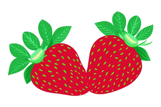 illustration of strawberries with green petals isolated on white background