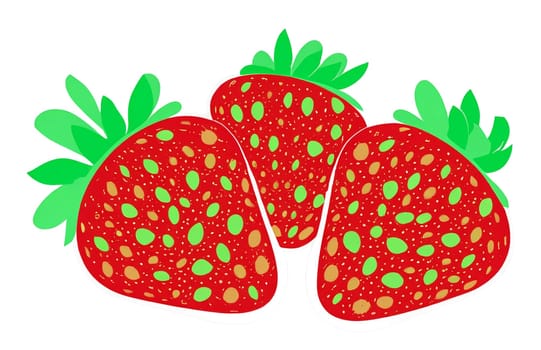 illustration of strawberries with green petals isolated on white background