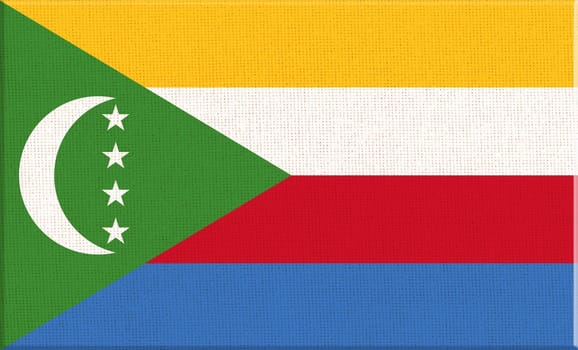 Flag of Comoros. Comoros flag on fabric surface. Fabric Texture. Union of the Comoros. 3D illustration. Island country
